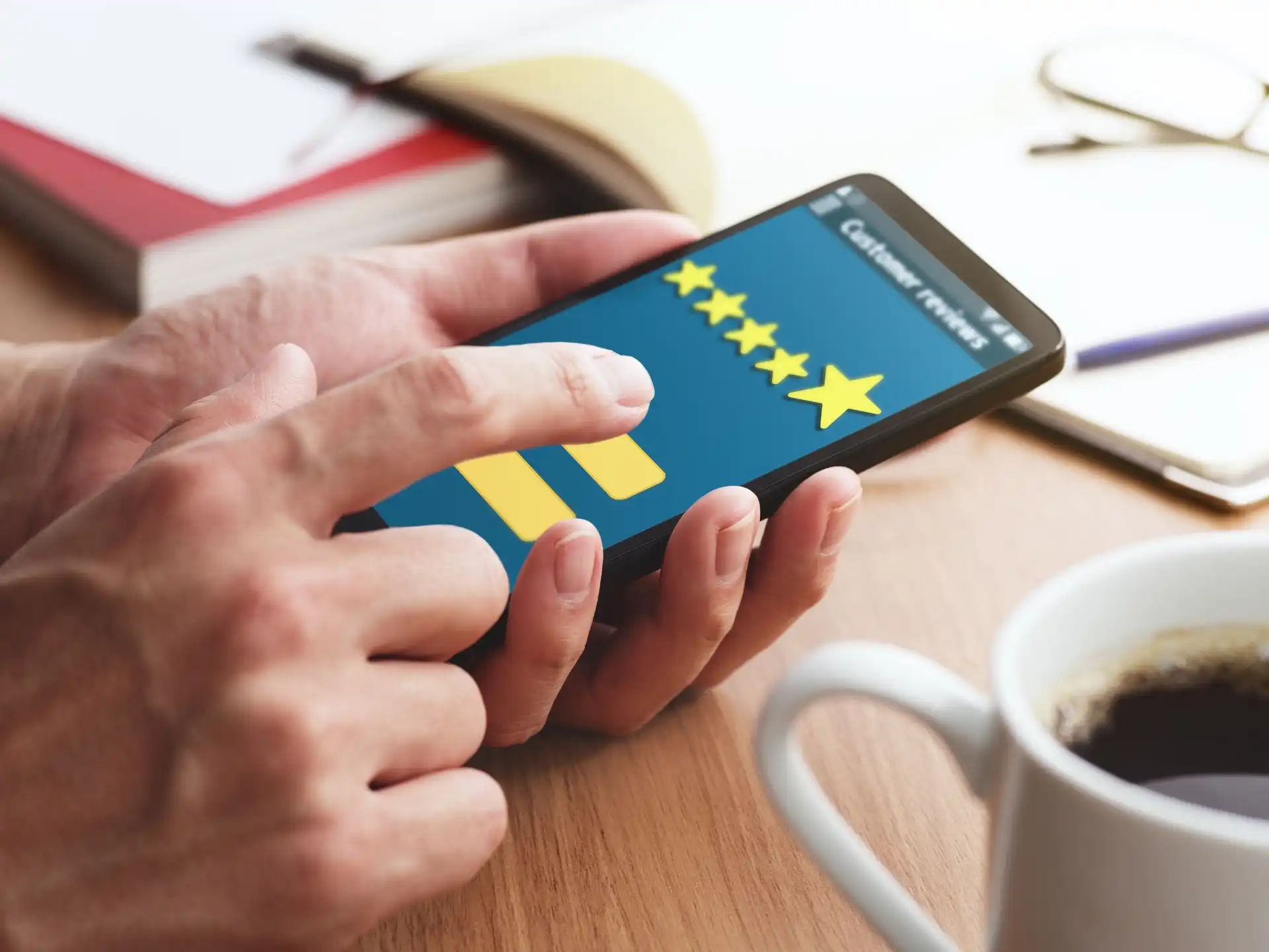Leaving a five star review on a phone